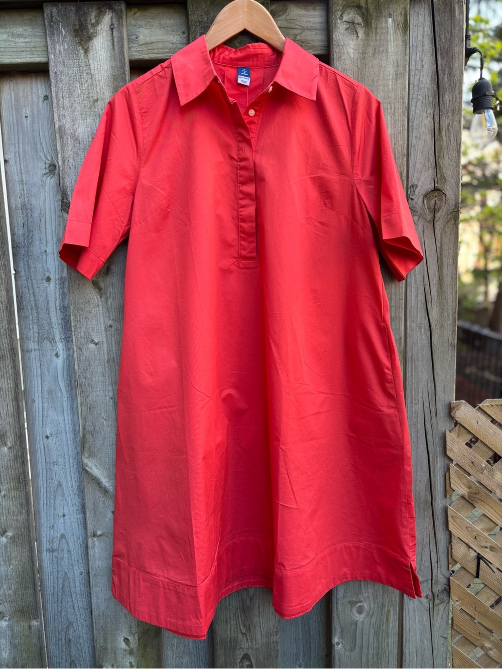 NWT Cotton Poplin Trapeze Shirt Dress with Pockets Coral